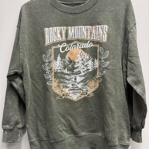 Rebellious One Olive Rocky Mountains Graphic Sweatshirt NWOT Medium
